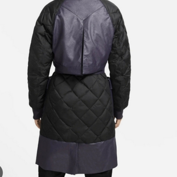 Nike Jordan New Black Royal Purple Leather Winter Trench Coat Long - Picture 6 of 6